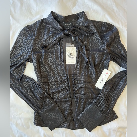 Tie Blouse in Black Bardot Size Small - Picture 2 of 2